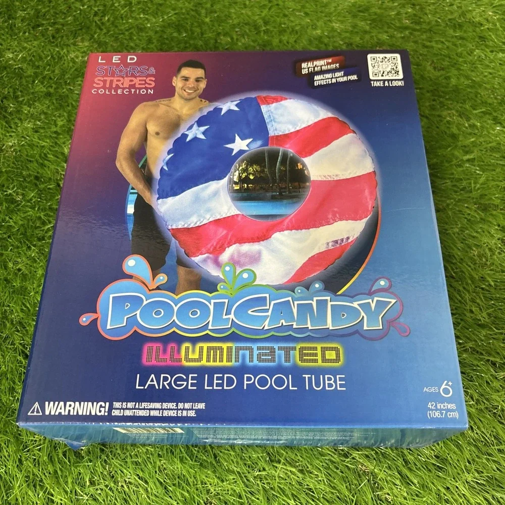 PoolCandy US2542USL Pool Tube Multi Stars & Stripes LED‎ Illuminated Inflatable